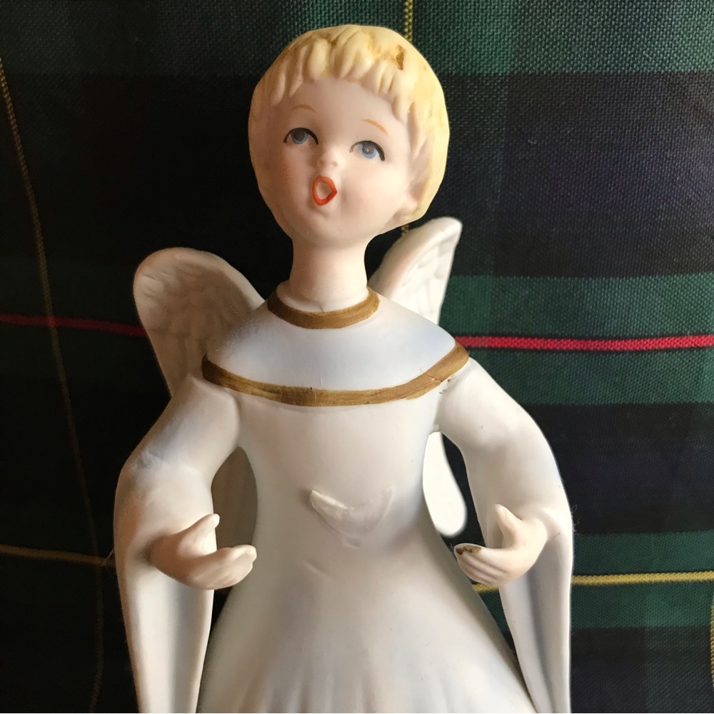 Vintage Schmid Musical Porcelain Christmas Angel Silent Night Music Box